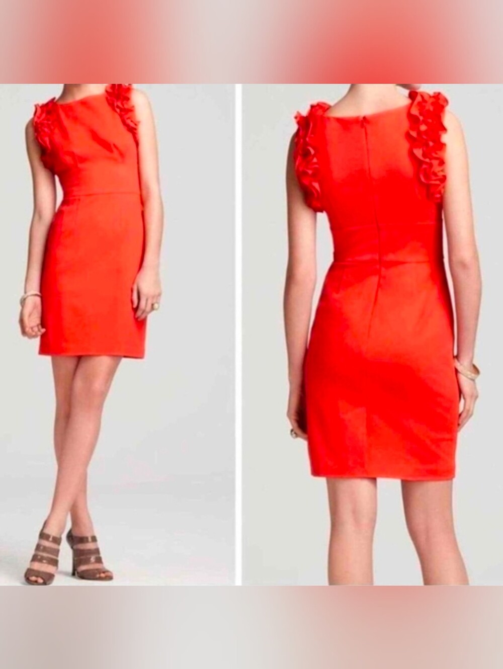 TRINA TURK Dress Sienna Tropical Ruffle Sleeveless Orange Size 4 - Picture 3 of 16